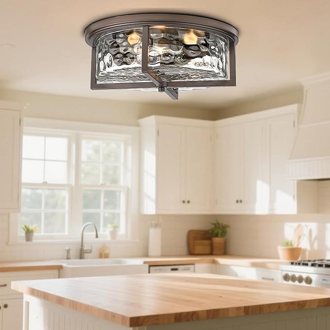16" D Industrial Flush Mount Ceiling Light, Large 3-Light Farmhouse Close to Ceiling Lights for Hallway, Kitchen, Bathroom, Dining Room (Oil Rubbed Bronze,)