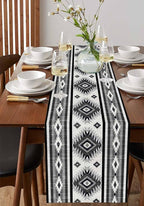 Aztec Southwest Cotton Linen Table Runner for Dining Kitchen, Wedding Outdoor Party Tablerunners Decoration, Boho Ethnic Tribes Vintage Grey Dresser Scarf Coffee Tablecloth Runners 13x108 Inches