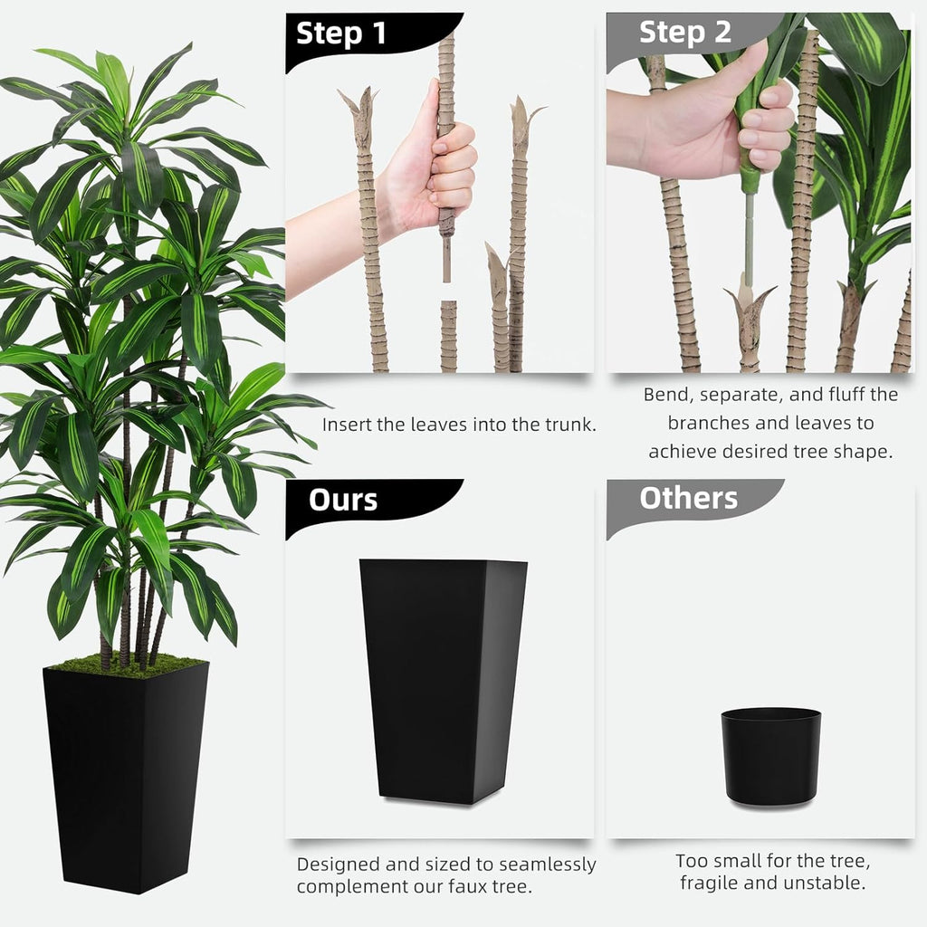 Artificial Dracaena Tree 6FT - Faux Tree with Black Tall Planter - Fake Tropical Yucca Floor Plant Potted - Artificial Silk Tree for Home Office Living Room Decor Indoor