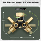 Hose Splitter 2 Way Heavy Duty, Garden Hose Splitter- Full Metal Body Y Type with Dual Shut Off Valves, 3/4" Standard Threads, Leak-Proof Dual Outlet Splitter for Sprinklers and Irrigation Systems