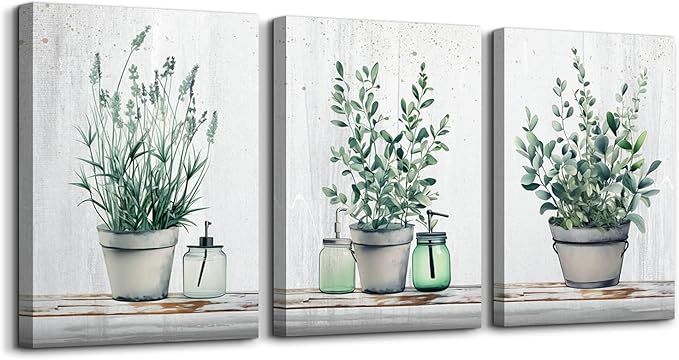 MHARTK66 Family Canvas Wall Decor for Bedroom, Dining Room, Living Room & Office - Green Leaf Vase Artwork - 12x16in