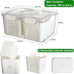 Taiuloo Airtight Fruit Storage Containers for Fridge with Lid & Handle, BPA-Free Snack Box Container with 4 Removable Colanders, Berry Vegetable Fresh Produce Saver, Clear Refrigerator Organizer Bins