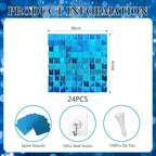 24PCS Lake Blue Shimmer Wall Backdrop, Laser Square Sequin Photo Backdrops Panel, Glitter Wall Background for Birthdays, Weddings, Christmas, Engagements, Disco Bachelorette Party Decoration (4FTx6FT)