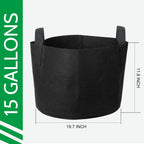 JERIA 12-Pack 15 Gallon, Vegetable/Flower/Plant Grow Bags, Aeration Fabric Pots with Handles (Black), Come with 12 Pcs Plant Labels