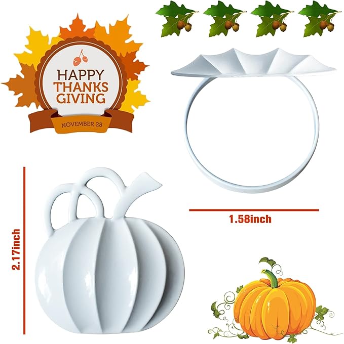 Halatool Thanksgiving Pumpkin Napkin Rings Set of 12, Alloy Fall Napkin Rings Dinner Tables Holders for Thanksgiving Halloween Weddings Holidays Gathering Dinner Party (White)