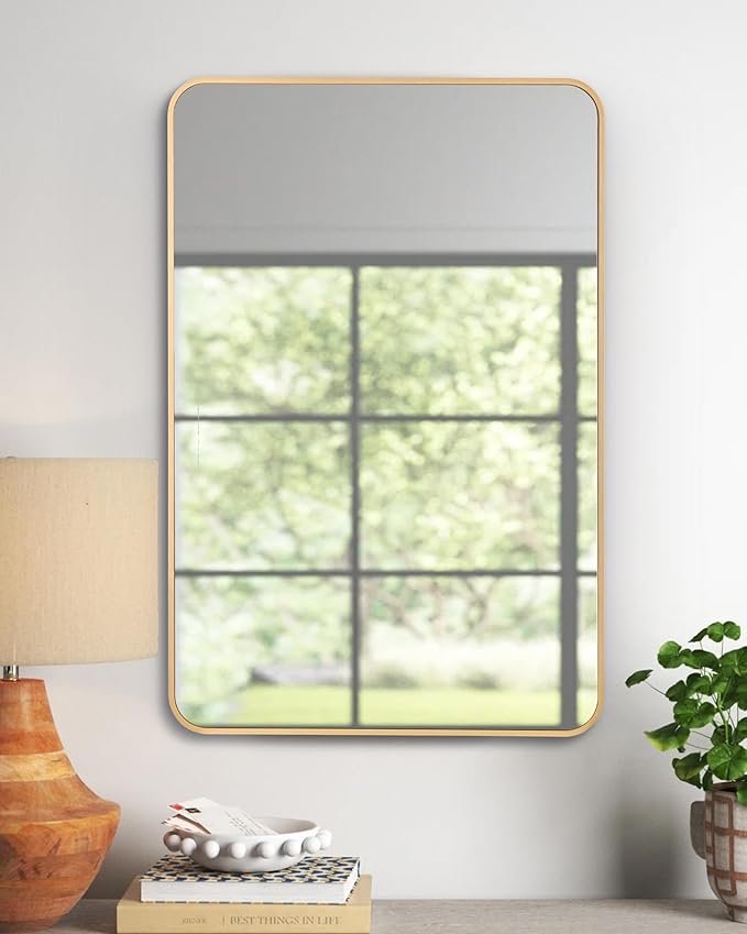 Gold Bathroom Wall Mirror,24 x 36 Inch Rectangle Vanity Modern Mirror with Tempered Glass Mirror for Bedroom, Living Room orEntryway (24x36 Gold)