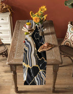 Geometric Black Marble Cotton Linen Table Runner for Dining Kitchen, Wedding Outdoor Party Tablerunners Decoration, Farm Marble Liquid Ripple Abstract Dresser Scarf Coffee Tablecloth Runners 13''x48''