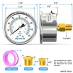 MEANLIN MEASURE 0~160Psi Dry Pressure Gauge Stainless Steel 1/4" NPT 2" FACE DIAL Waterproof for Air Compressor RV Regulator Water Pressure Tester Black Mount, with 1/2" NPT and 3/8" NPT Hex Bushing