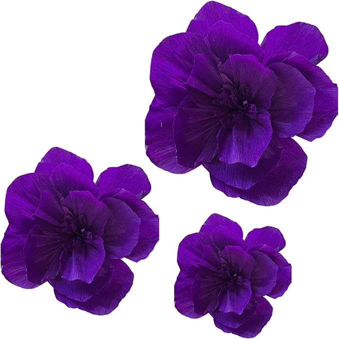 BRT Bearingshui Crepe Paper Flowers Decoration for Wall Total 9 Pcs, Artificial Flowers Backdrop for Wedding Decor Baby Bridal Shower Birthday Party, Purple 3D Wall Flowers Decor