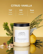 M&SENSE Candles Lemon Vanilla Scented, 19.4oz 110 Hours Long Lasting for Home 2 Wick Natural Soy Wax Non Toxic Candles in Glass Jar, Stress Relief Gifts for Women and Men