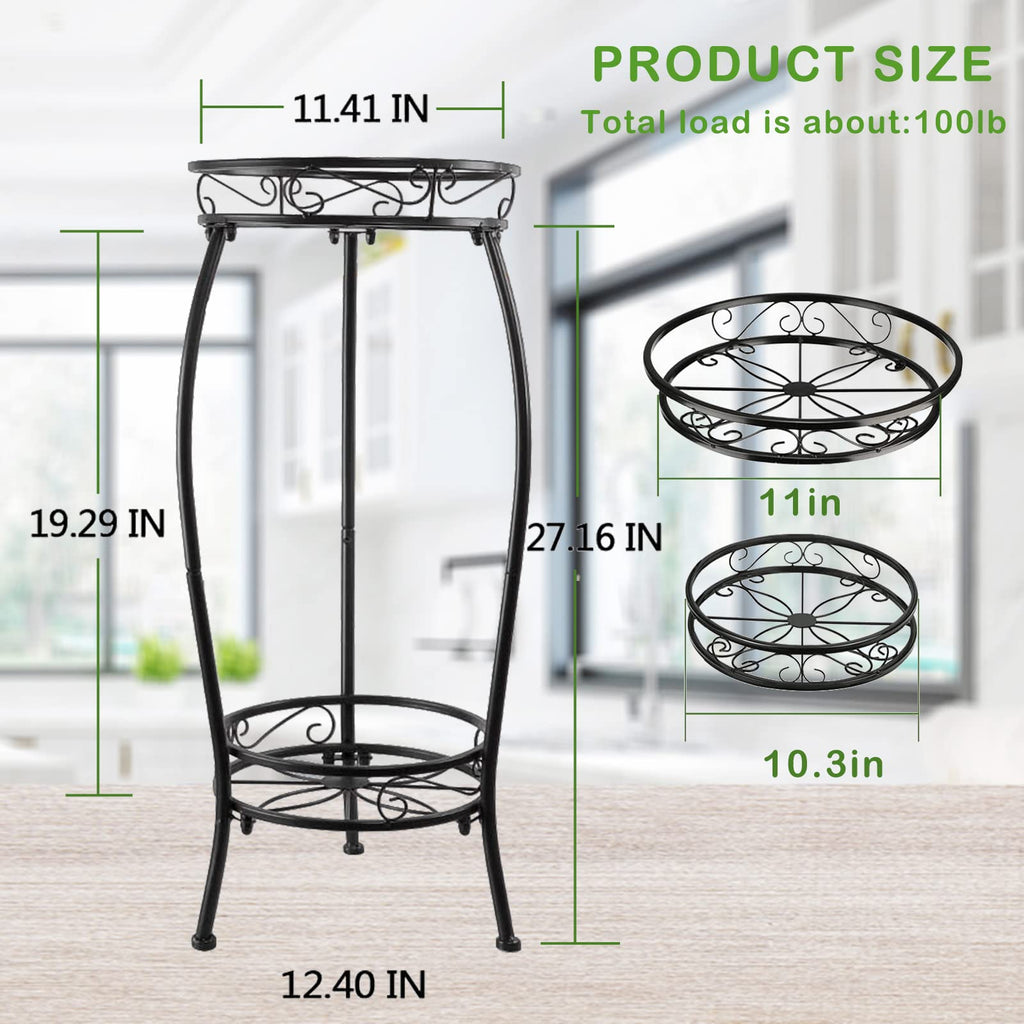 MOCORY Plant Stand Indoor Outdoor 2 Tier 25" Tall Metal Potted Holder Flower Pot Stand Heavy Duty Plant Shelf Rustproof Iron Multiple Plant Round Supports Rack for Planter Corner Garden Balcony Patio