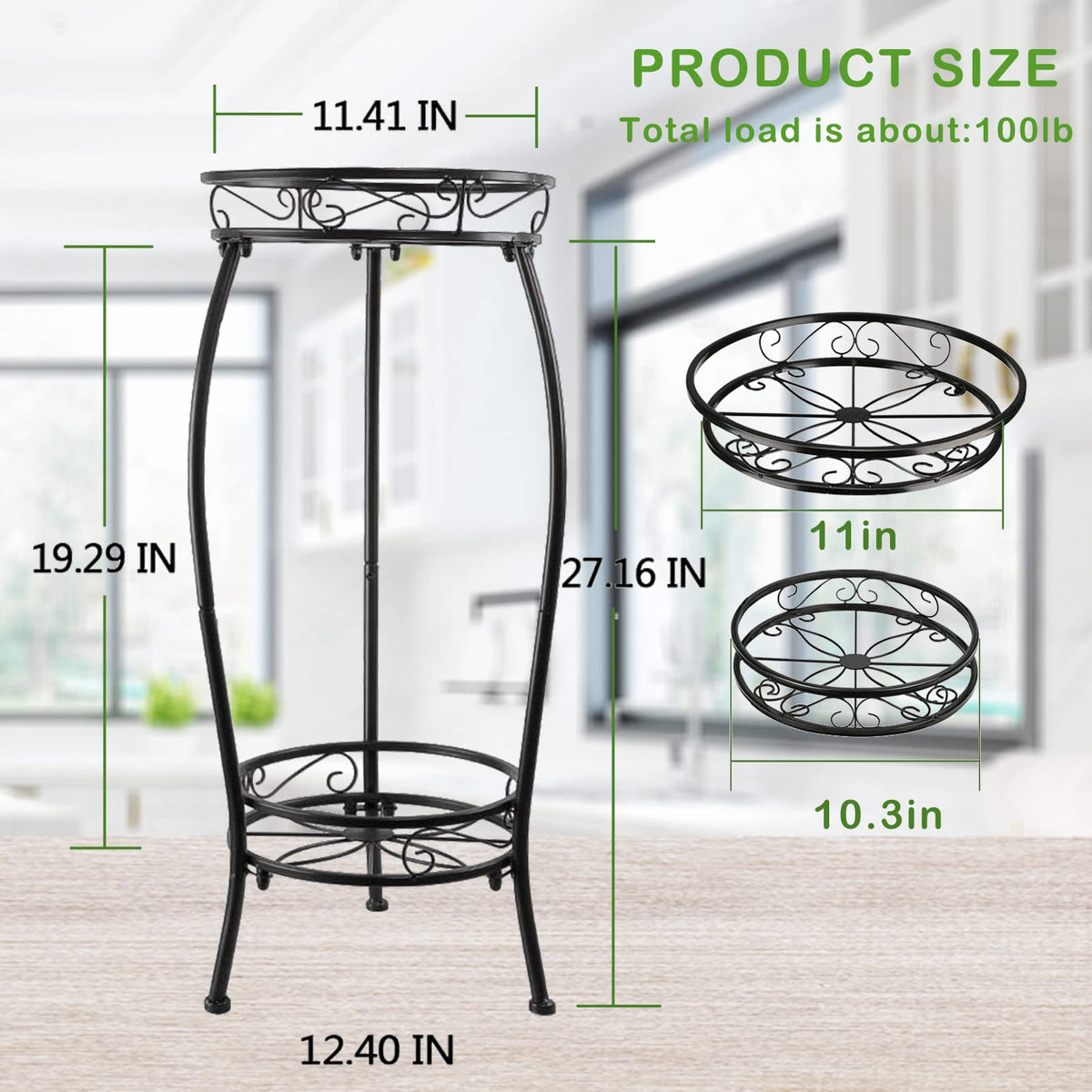 MOCORY Plant Stand Indoor Outdoor 2 Tier 25" Tall Metal Potted Holder Flower Pot Stand Heavy Duty Plant Shelf Rustproof Iron Multiple Plant Round Supports Rack for Planter Corner Garden Balcony Patio