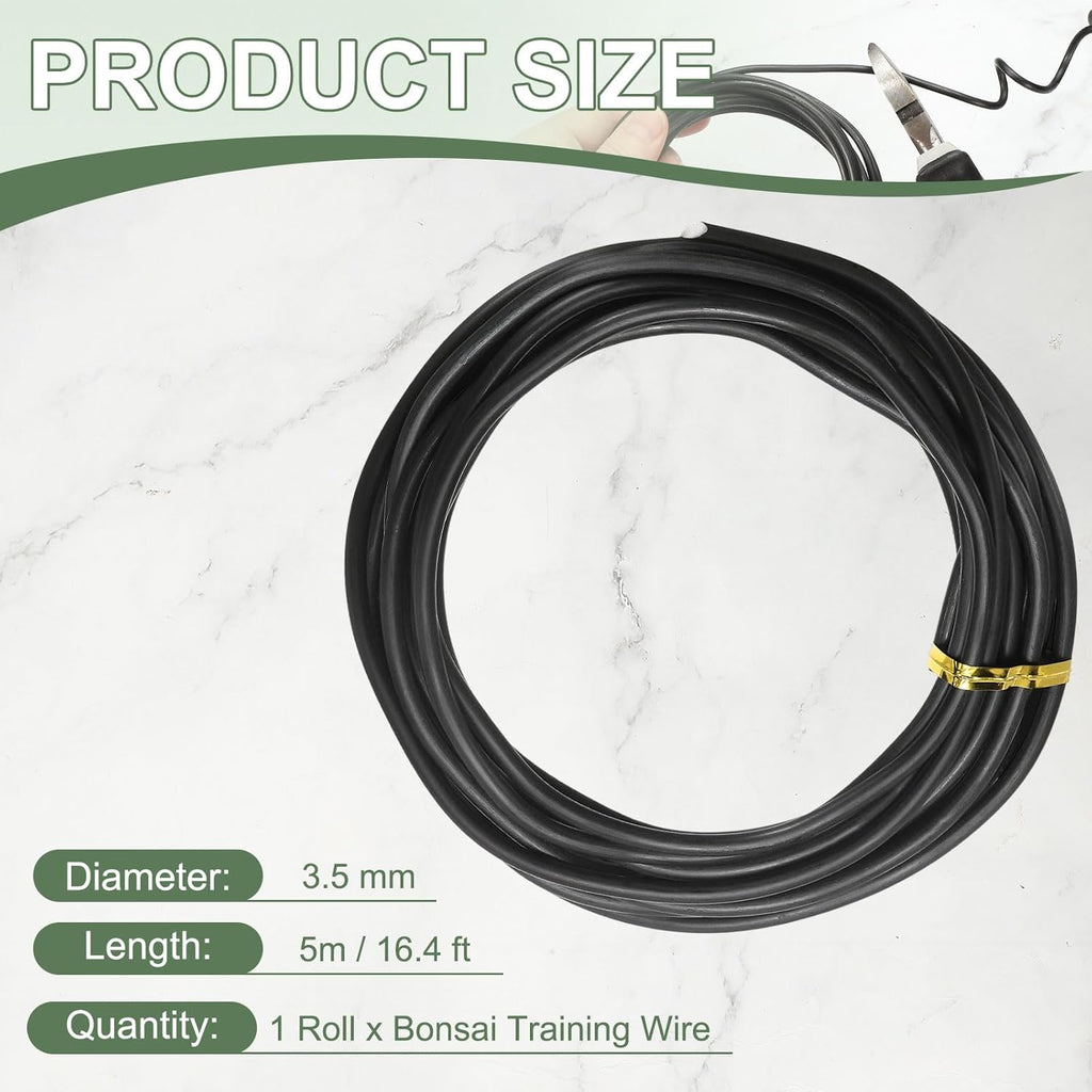 Bonsai Training Wire, 3.5mm x 16.4 ft Anodized Aluminum Floral Plant Training Wire Bendable Metal Stems Accessories for Gardening Branch Fixing Crafts (Black)