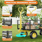  Heavy Duty Steel Garden Cart, 1200 LBS Load Capacity Garden Wagon with 10 inch Tire and 180° Rotating Handle Attach to ATV or Tractor Blac