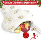 Dog Christmas Stocking with Name Tags DIY,Personalized Snowy White Bone Shaped with Gold & Silver Snowflake Sequins Family Decoration Faux Fur Christmas Stocking for Dog Pet (Gold Sequins)