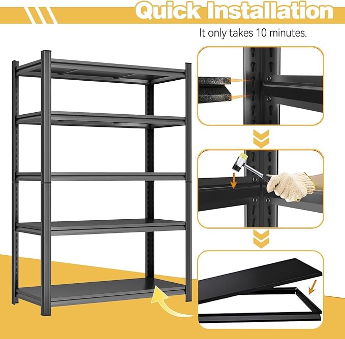 5-Tier Heavy Duty Garage Shelving Unit – 3000 lbs Adjustable Metal Storage Rack, Tool-Free Assembly, Rustproof Steel Organizer for Basement, Pantry, Warehouse, 71" H x45 W x 17.7" D