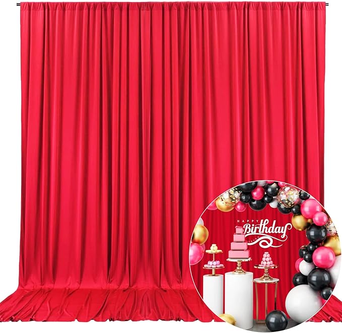10 x 7 Feet Red Backdrop Curtain for Partie, Background Curtains for Photoshoot, Birthday, Wedding, Halloween, Thanksgiving, Christmas Day, New Year Party Decorations 5Ft x 7Ft, 2 Panels