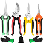 4 Pack Garden Shears Scissors,Pruning Shears, pruning shears for gardening Stainless Steel Blades, Gardening Clippers Hand Pruner With a Gardening Gloves((Red Yellow Blue Orange)