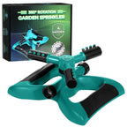 Joeys Sprinkler for Yard, Rotating Garden Sprinkler with 3 Adjustable Arms, Weighted Base, Expandable Connection, Lawn and Yard Sprinklers (Green)