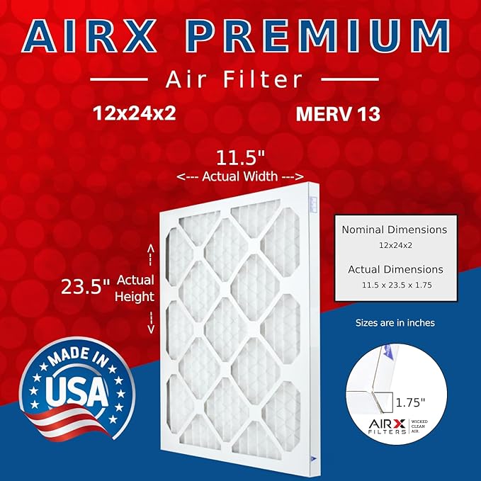 AIRX FILTERS WICKED CLEAN AIR. 12x24x2 Air Filter MERV 13 Electrostatic Pleated Air Conditioner Filter 6 Pack HVAC AC Furnace Filters