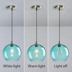 Light Blue Glass Pendant Lights Kitchen Island Globe Pendant Light Fixtures Modern Pendant Lighting for Bedroom Living Dining Room Light Fixture (9.84 in, 2 Pack)