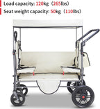 TMZ Collapsible Wagon Cart with Side-Opening Seat Conversion Design, Foldable Utility Wagon with 2 Seats, Heavy Duty Wagon 265 lbs Load Capacity (Beige)