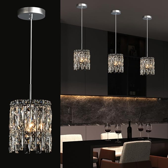 Modern K9 Crystal Pendant Lights Kitchen Island, Chrome Chandeliers for Dining Room Light Fixtures Over Table,Hanging Lighting for Kitchen Island Entryway Bathroom BedHead Chandelier