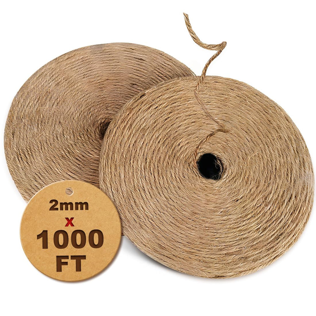PerkDecor 1000FT Natural Jute Twine String Bulk Hemp Rope Cord for Crafts Gardening Gift Wrapping Wedding Décor Packing Material Burlap Ribbon Christmas Knitting Macrame Decoration (Brown 2mm* 1000ft)