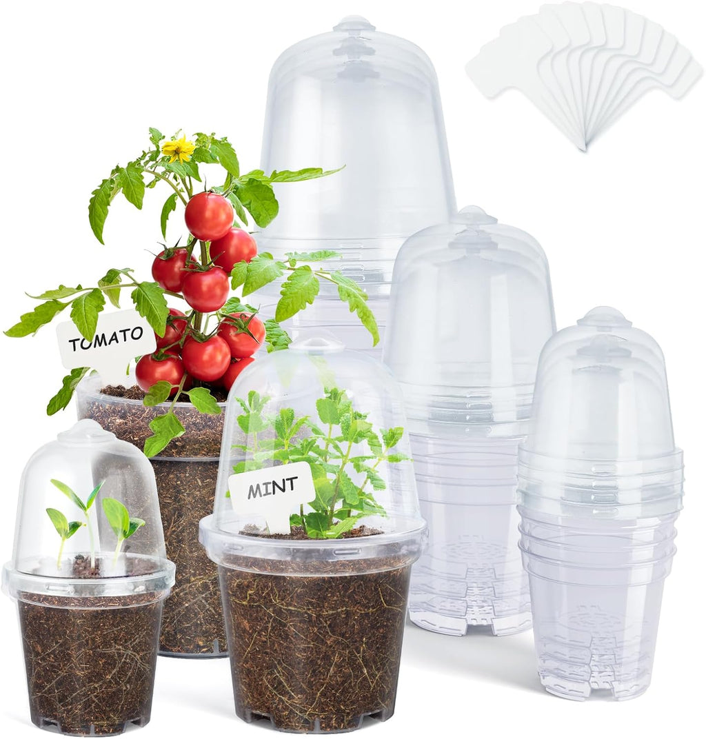 homenote Clear Nursery Pots for Plants,3/4/5 Inch Plant Pot for Planting with Humidity Domes Plastic Seedling with Drainage Holes Seed Starter Flower High Transparency (15 Pack)