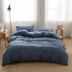 FACE TWO FACE Bedding Duvet Cover Set100% Washed Cotton Duvet Cover Linen Like Textured Breathable Durable Soft Comfy (Full, Navy Blue)