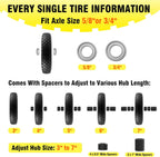 4.80/4.00-8" Tire and Wheel Flat Free 2 PCS, 16" Solid Wheelbarrow Tire with 5/8" & 3/4" Bearings,3"-7" Centered Hub, 14"-16" Universal Fit for Hand Truck/Garden Trailer/Trolley/Wagon