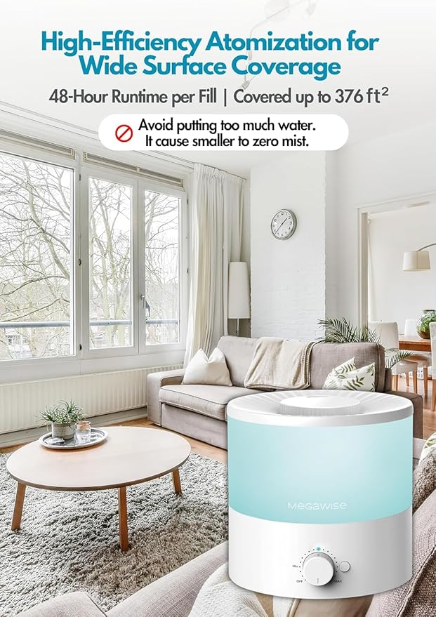 MegaWise Ultrasonic Cool Mist Humidifier SK7620 - 1.5L Capacity, Whisper-Quiet Operation, Adjustable Mist Output, Auto Shut-Off - Ideal for Home, Office, Baby Room, and Bedroom