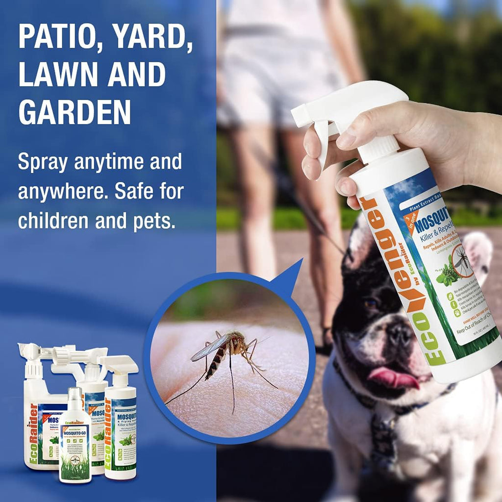EcoVenger Mosquito Killer by EcoRaider Triple-Action Spray 16 oz, Kills All Stages + Larvae Control + Lasting Repellency, Indoor & Outdoor, Citrus Scent, Non-Toxic Plant Based Formula