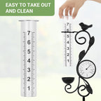 32" Garden Rain Gauge with Thermometer - 7" Glass Tube for Outdoor Indoor Use, Patio Yard Decor Statue
