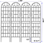 4 Pack Metal Garden Trellis 86.7" Tall Outdoor Climbing Plant Support for Roses, Flowers, Rustproof Durable Black Galvanized Tube, Lawn Garden Fence Decor Screen (4, Black curves-86.7" H)