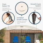 6.5' x 10' Rectangular Patio Umbrella Large Outdoor Market Umbrella w/ UV Protection, Push Button Tilt and Crank Lift, Rectangle Table Umbrella for Garden, Deck, Pool, Patio, Creamy White