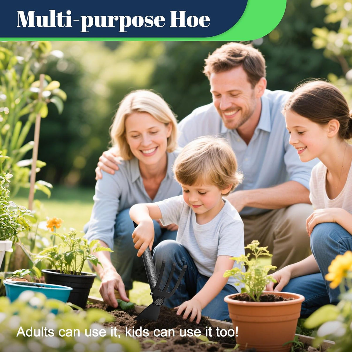 Multi-Purpose Garden Hoe Tool – Heavy Duty Adjustable (16"-45") with Ergonomic Handle, Anti-Rust Coated Steel, for Weeding, Digging, Cultivating – Lawn, Farm, Outdoor Use