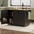 Kitchen Table with Storage with Drop Leaf Height-Adjustable Shelves, Island Kitchen with Wheels Towel Rack， for Kitchen, Dining Room, Black