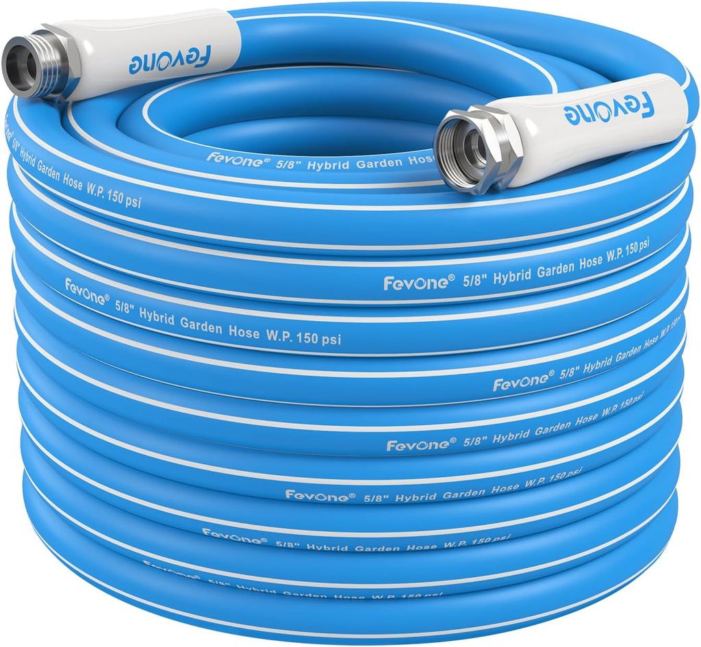Fevone 75 ft x 5/8" Heavy Duty Garden Hose, Drinking Water Safe, Flexible & Kink-Free Hybrid Polymer Water Hose, Lightweight Outdoor Hose with 3/4" Solid Aluminum Fittings