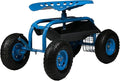 Sunnydaze Rolling Garden Cart with Seat - Garden Stool with Wheels and Adjustable 360-Degree Swivel Seat - Utility Tool Tray and Storage Basket - Blue