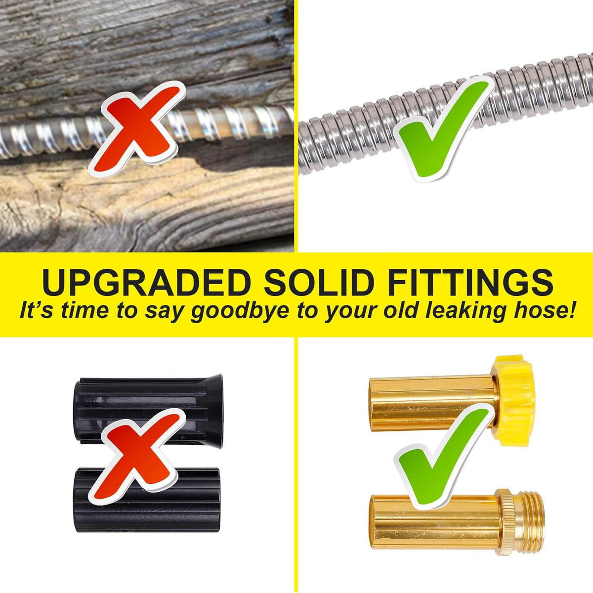 FOXEASE Metal Garden Hose 50FT - Stainless Steel Heavy Duty Water Hose with Metal Nozzle & 8 Function Sprayer, Portable & Lightweight Kink Free Yard Hose, Outdoor Hose
