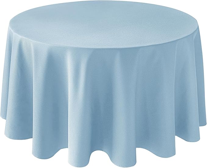 Biscaynebay Textured Fabric Round Tablecloths 108", Light Blue Water Resistant Table Cloth Circle Folding Table Covers Linen for Dining, Kitchen, Wedding, Parties etc. Machine Washable