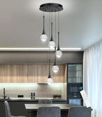 cenzoz 5-Lights Modern Pendant Lights for Kitchen Island LED Dimmable Chandelier Crystal Glam Ceiling Pendant Lighting for Dining Room Hallway Bedroom Lamp Black