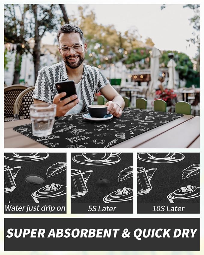 AMOAMI Coffee Mat Hide Stain Rubber Backed Absorbent Dish Drying Mat for Kitchen Counter - Fits Under Coffee Maker & Espresso Machine (12x19,INK)