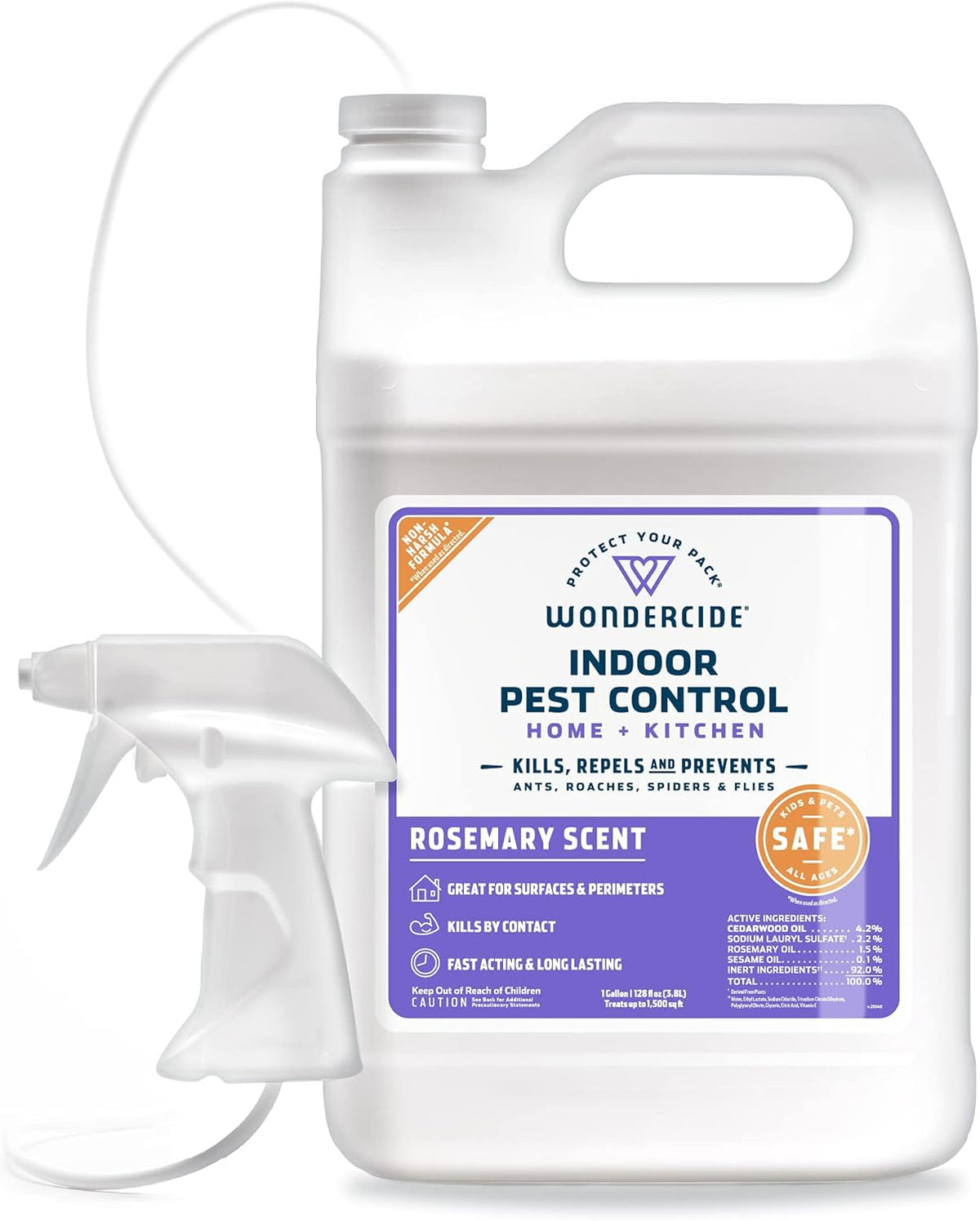 Wondercide Rosemary Indoor Pest Control Spray, 128 oz – Natural Ant, Roach & Flea Killer, Pet-Safe