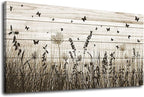 Wildflower Wall Art Autumn Canvas Picture Butterfly Grass Dandelion Artwork Vintage Wooden Board Painting Prints for Bedroom Living Room Office Home Kitchen Wall Decor Framed Ready to Hang 20" x 40"