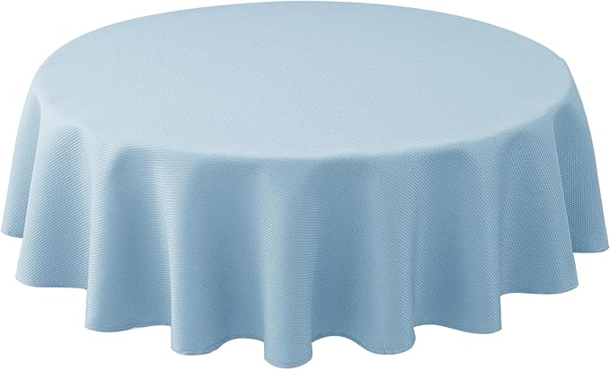 Biscaynebay Textured Fabric Round Tablecloths 60" for Round Tables diameters from 28" to 48", Light Blue Water Resistant Folding Table Covers Washable for Dining, Kitchen, Wedding, Parties etc