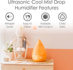 Crane Ultrasonic Cool Mist Humidifier for Bedroom, Baby Nursery, Kids Room, Plants, or Office, Large 1 Gallon Tank, Filter Optional, Orange