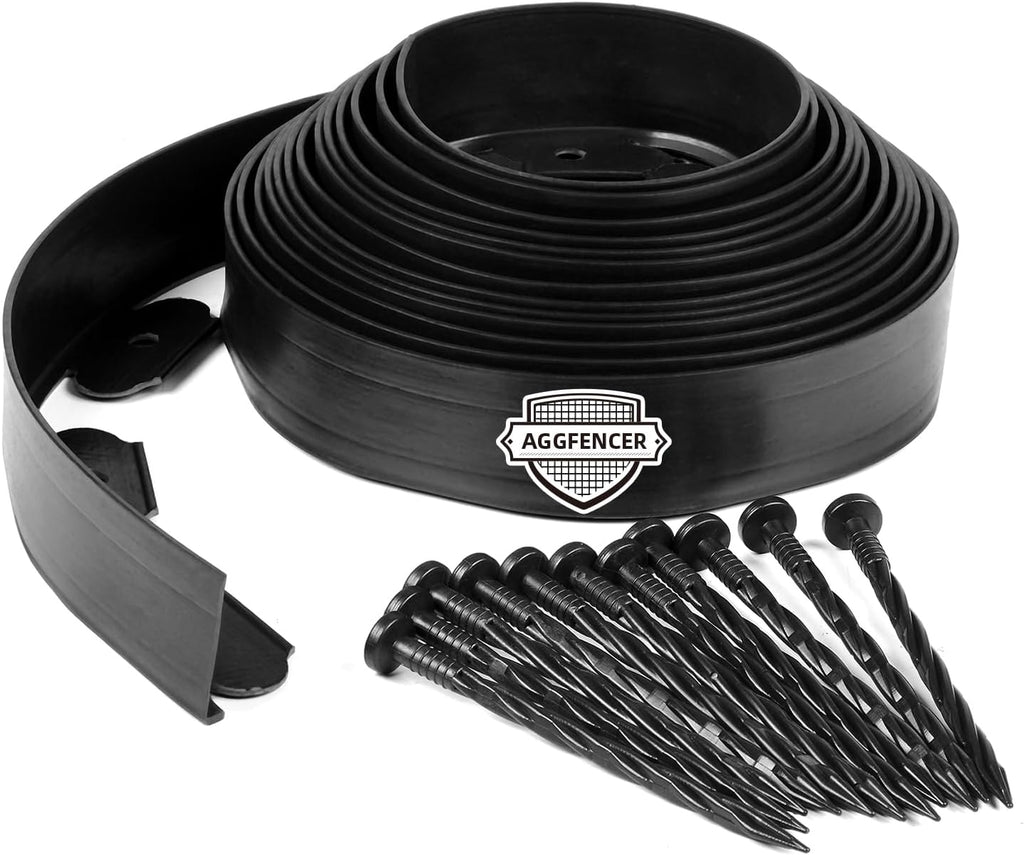 4 in x 164 Ft Garden Landscape Edging, No Dig Garden Edging Border Kit with 300 Pcs Spikes for Flower Bed Lawn Yard Grass Black