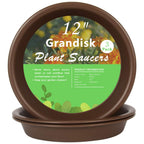 Plant Saucer 12 inch, Heavy Large Planter Durable Thicker Plastic Plant Trays for Indoors and Outdoor, Plant Saucer Drip Trays,Brown (12" - 3 Pack)